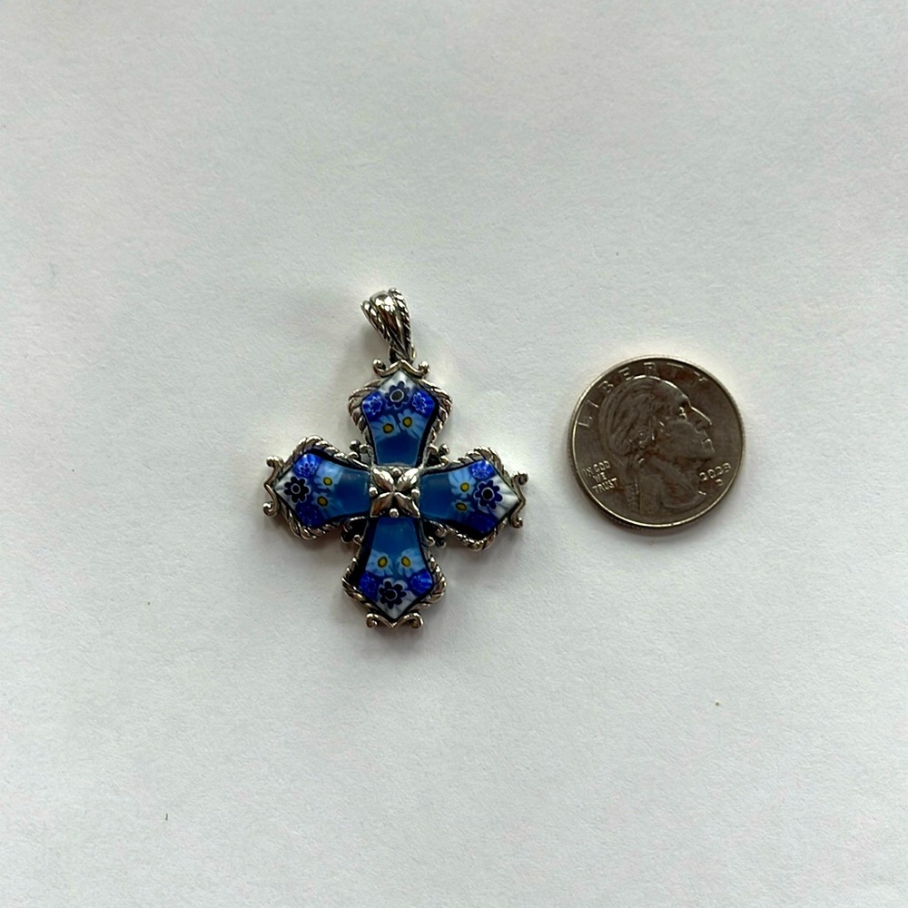 Alan K Murano glass and sterling silver millefiore cross pendant